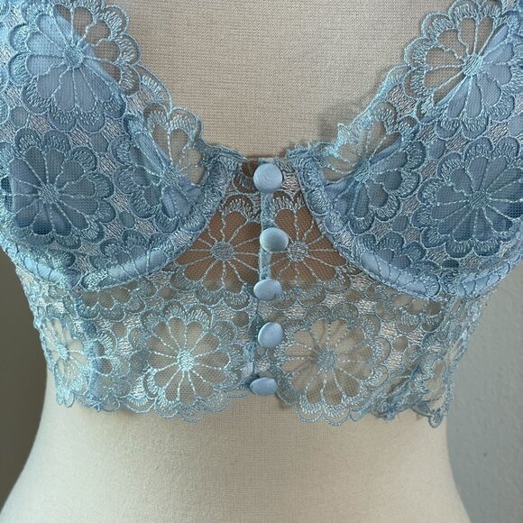 NEW For Love & Lemons Medium Longline Lace Bra Blue Daisy Bustier Underwire - Picture 4 of 13